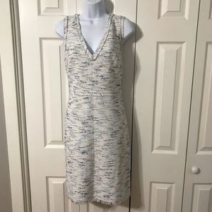 Kate Spade Blue & White Tweed V-Neck Sheath Dress